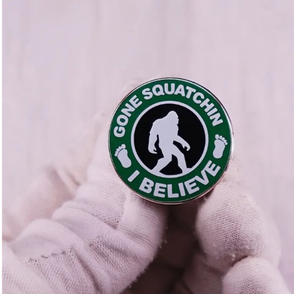 Gone Squatchin! lapel pin with great Bigfoot logo Cool collector item! 1.2" tall - Picture 3 of 5